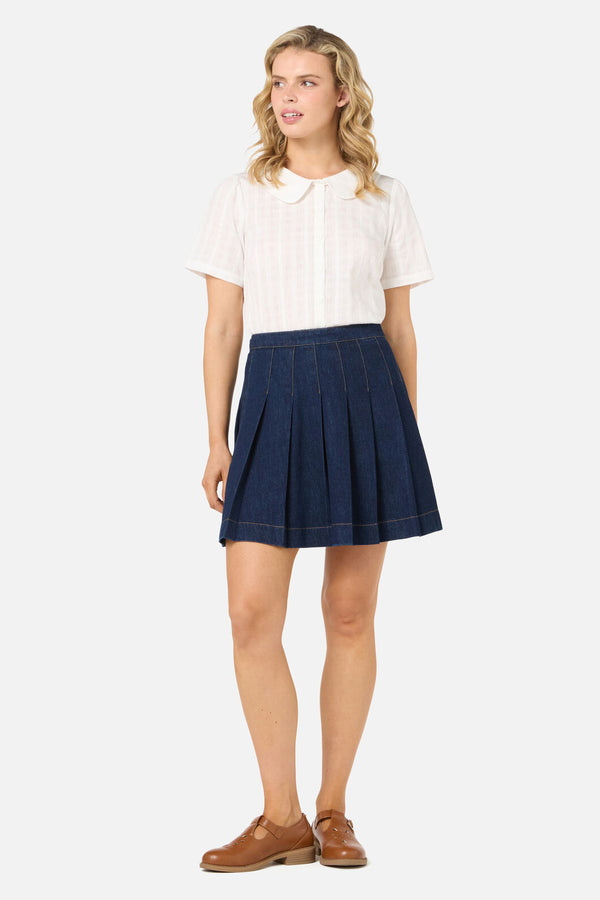 Princess Highway - Rae Pleated Denim Mini Skirt - dark-denim