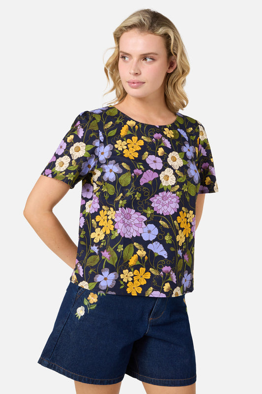 Princess Highway - Grasshopper Floral SS Top - navy