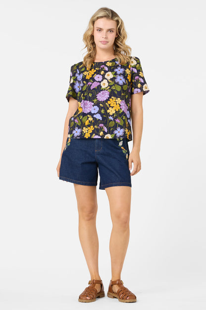 Princess Highway - Grasshopper Floral SS Top - navy