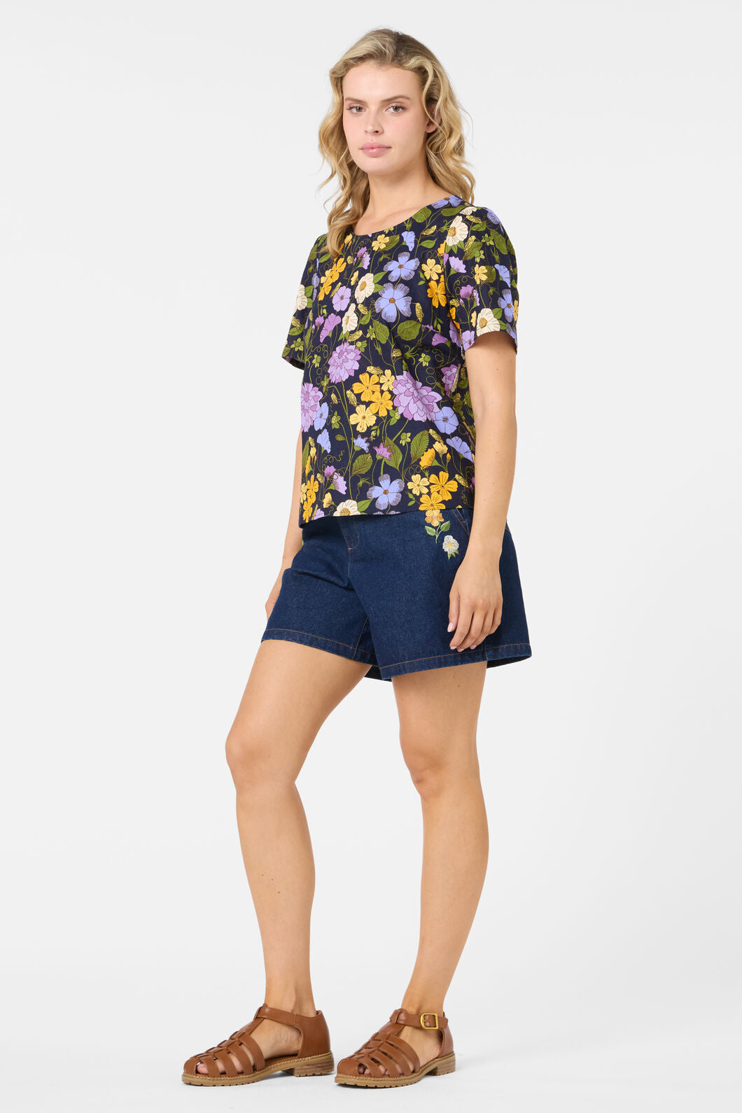 Princess Highway - Grasshopper Floral SS Top - navy