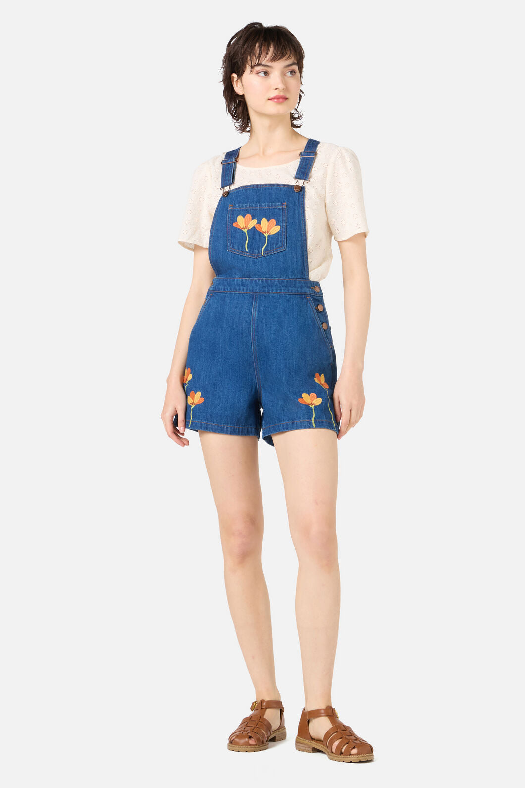 Princess Highway - Lulu Embroidered Short Overall - blue-denim