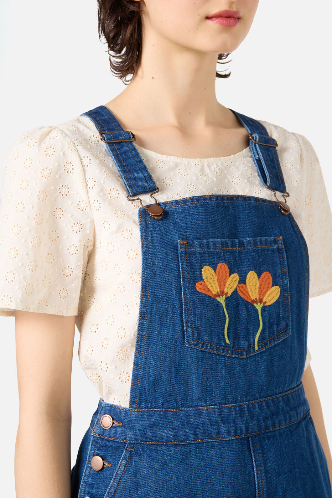 Princess Highway - Lulu Embroidered Short Overall - blue-denim