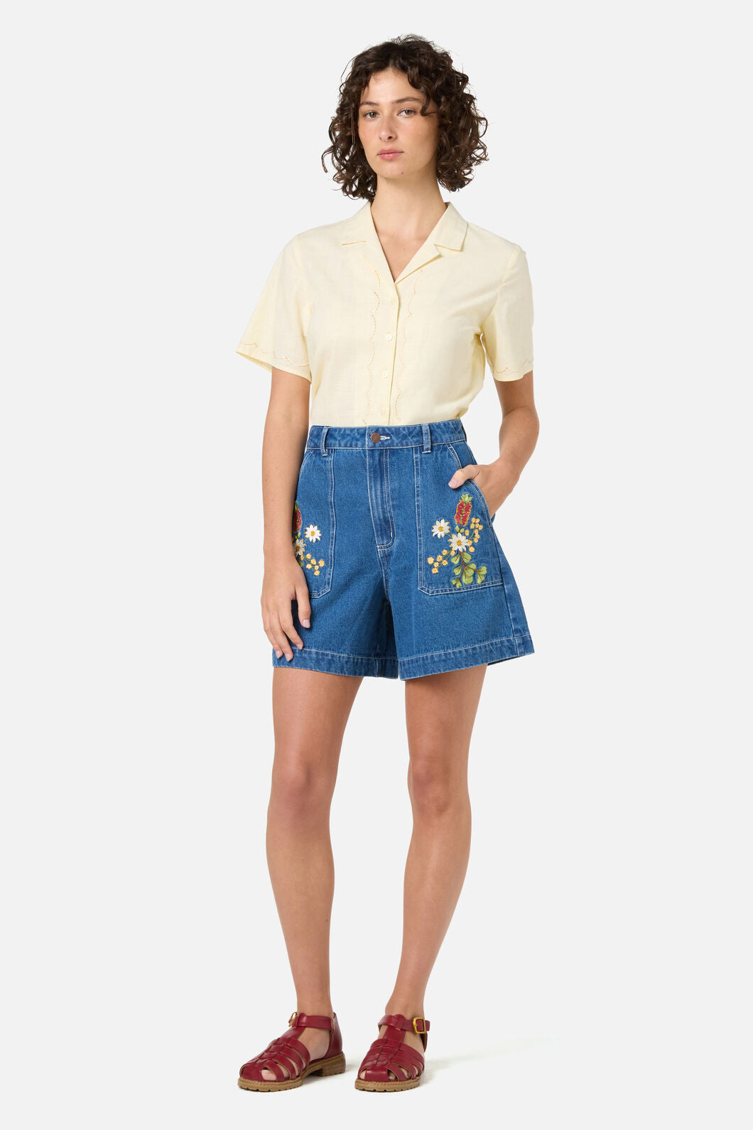 Princess Highway - Native Flora Embroidered Short - blue-denim