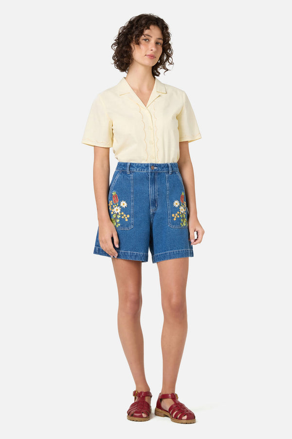 Princess Highway - Native Flora Embroidered Short - blue-denim