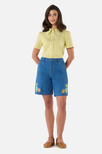 Princess Highway - Sweet Daisy Embroidered Short - blue-denim