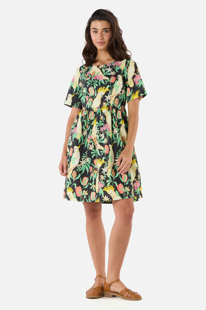 Princess Highway - Cockatoo & Flora Smock Dress - black