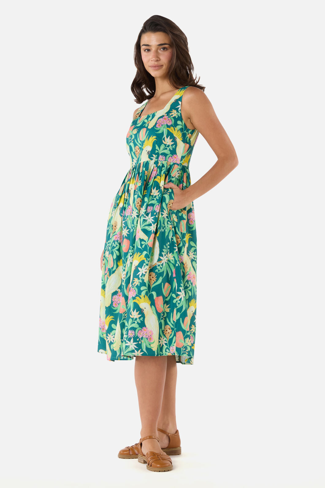 Princess Highway - Cockatoo & Flora Midi Dress - teal