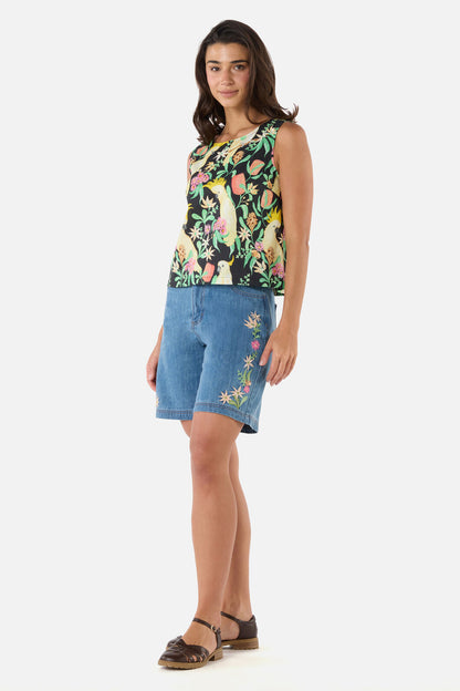 Princess Highway - Cockatoo & Flora Shell Top - black