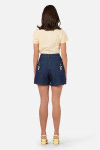 Princess Highway - Grapes Embroidered Denim Short - blue-denim