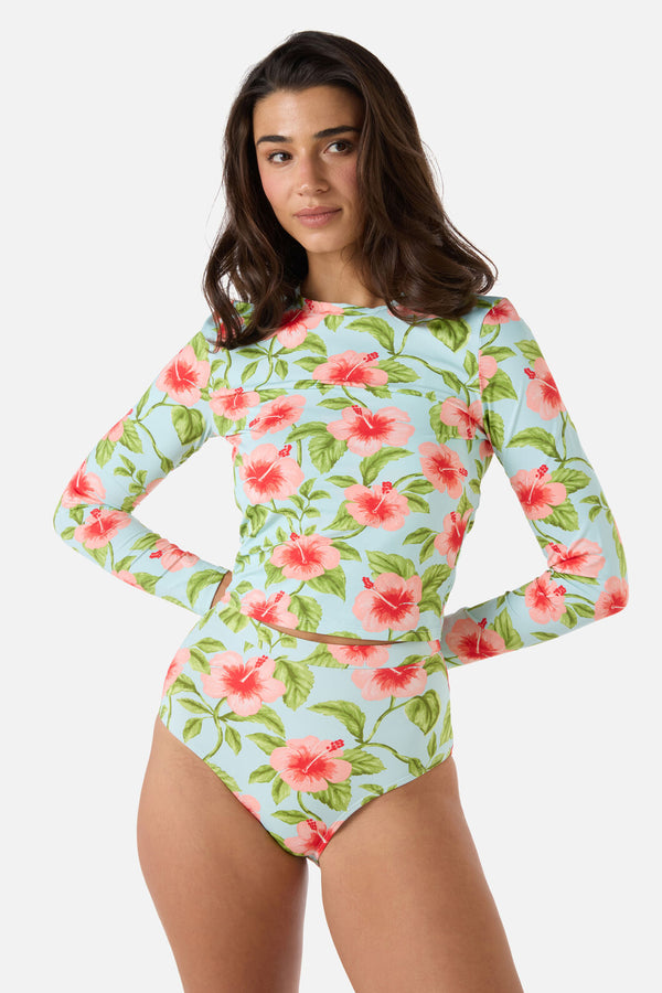 Princess Highway - Hibiscus Rashie Swim Top - blue