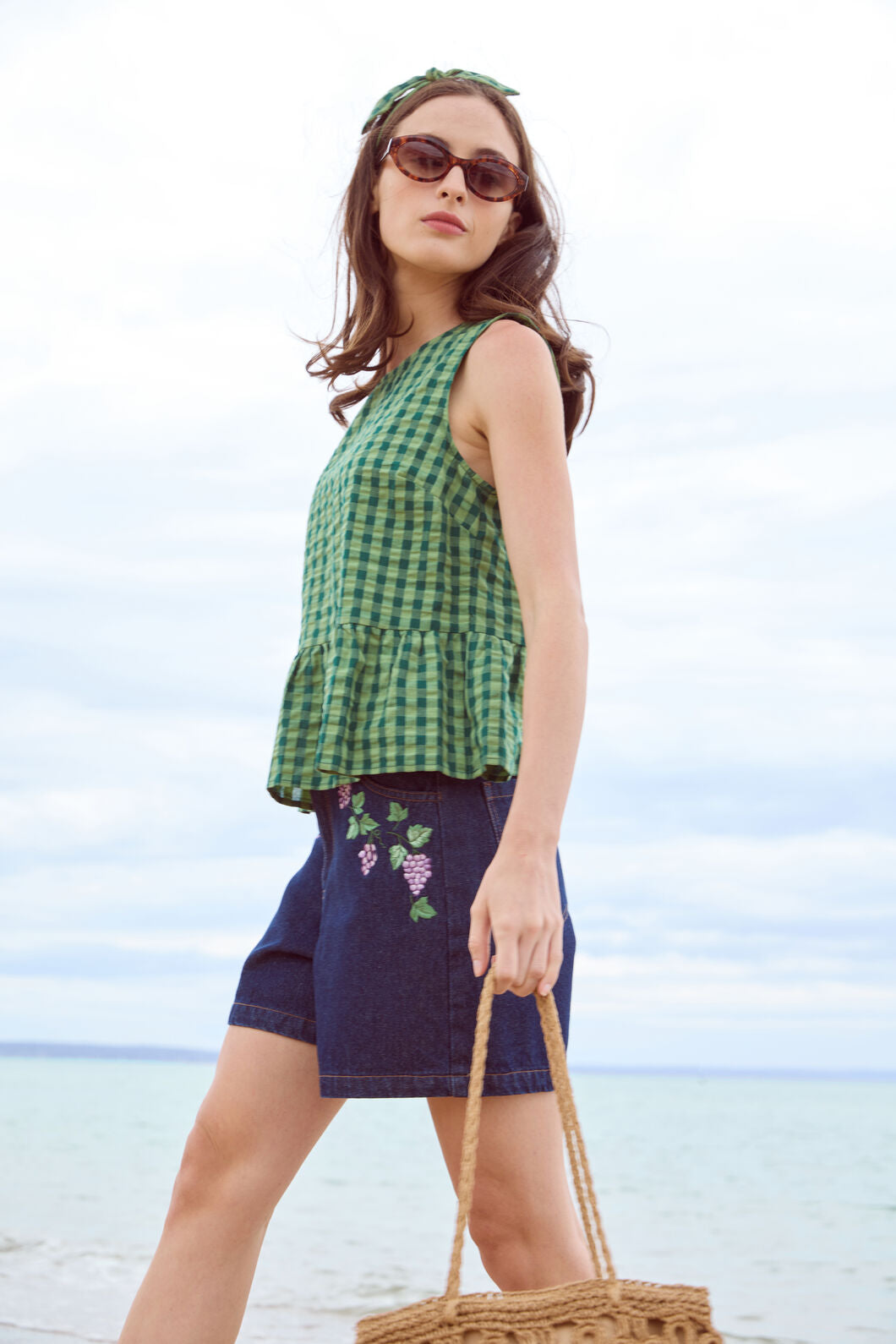 Princess Highway - Margot Check Shell Top - green