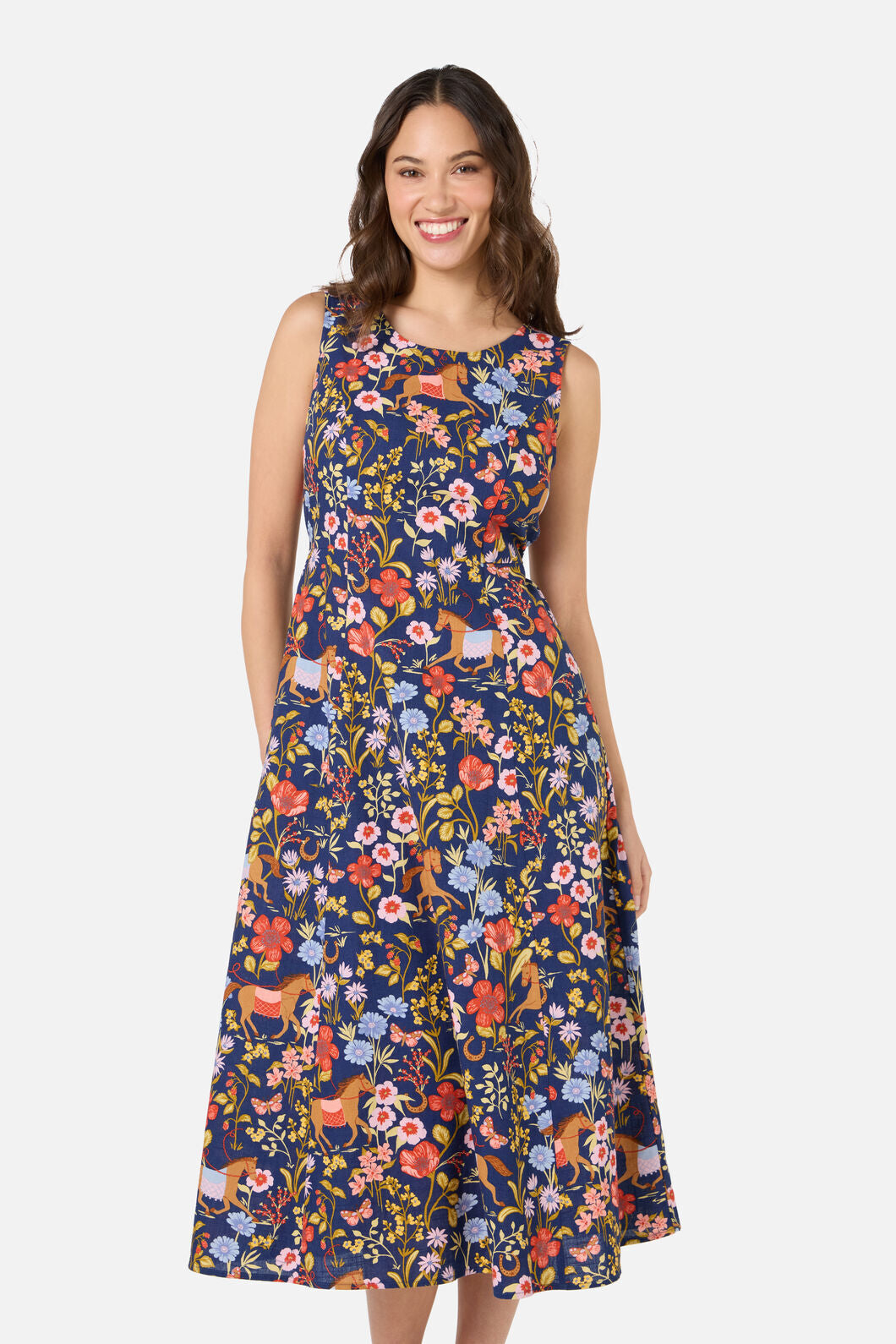 Princess Highway - Fancy Horses Midi Dress - navy