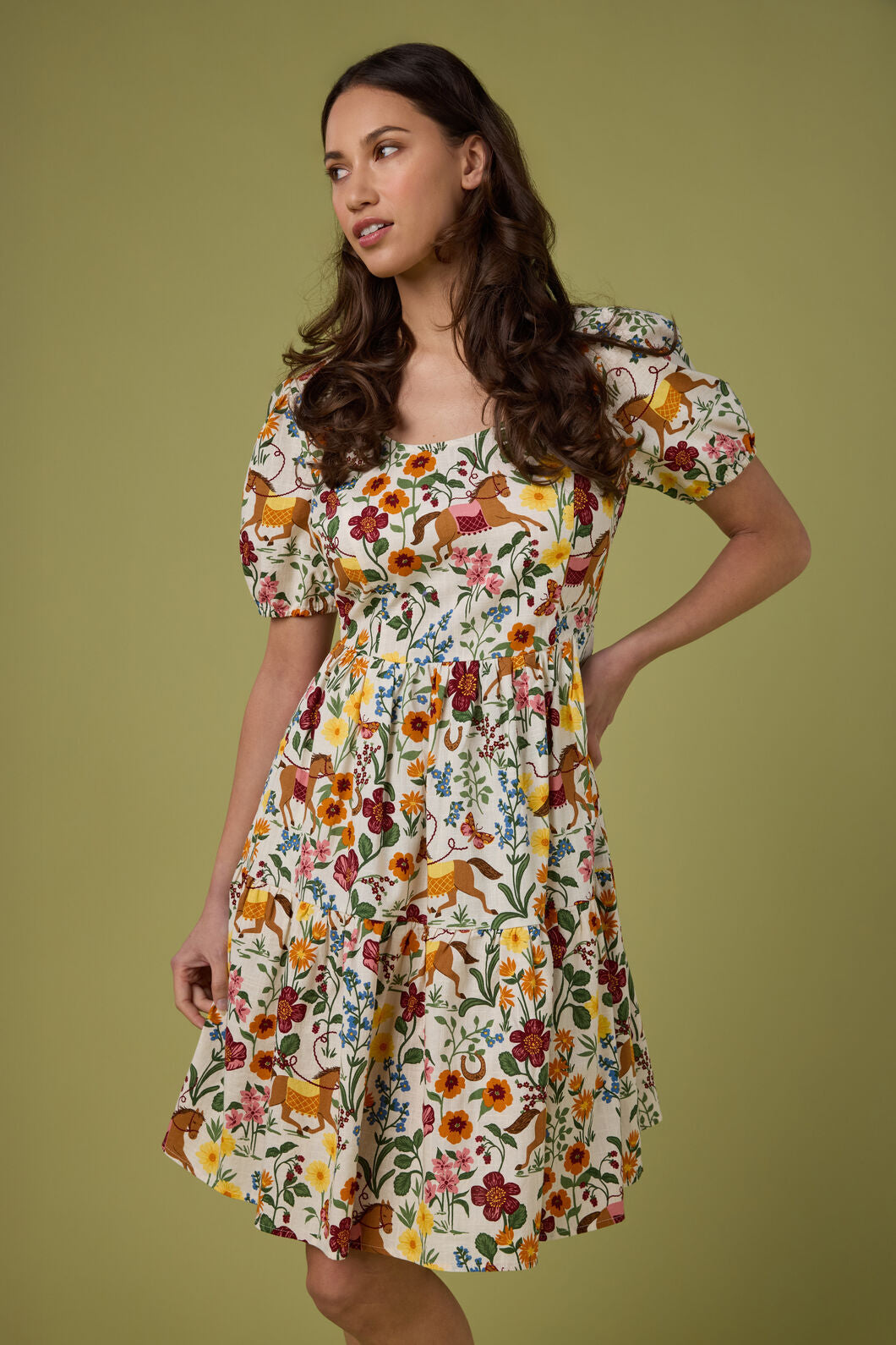 Princess Highway - Fancy Horses Tiered Mini Dress - cream