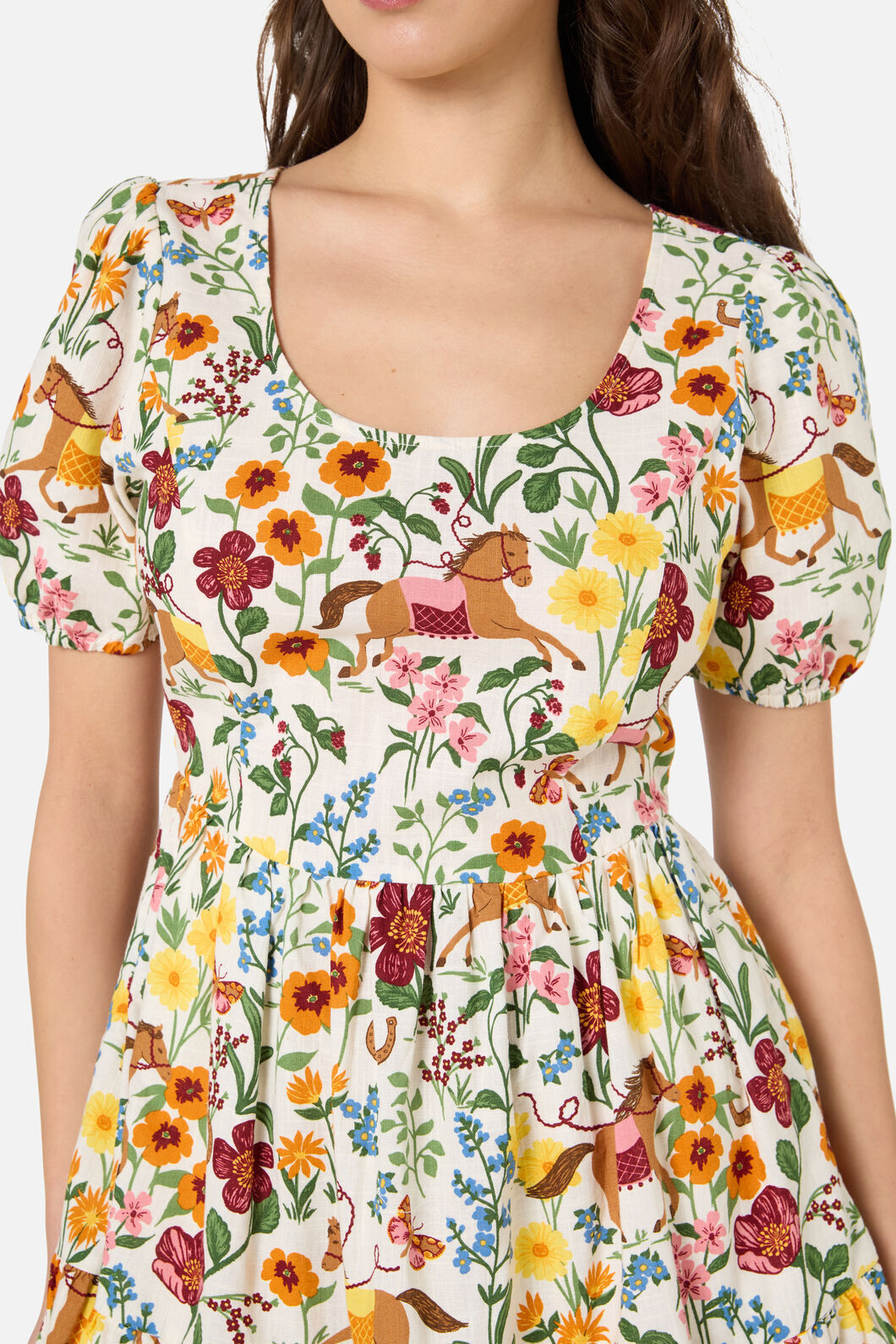 Princess Highway - Fancy Horses Tiered Mini Dress - cream