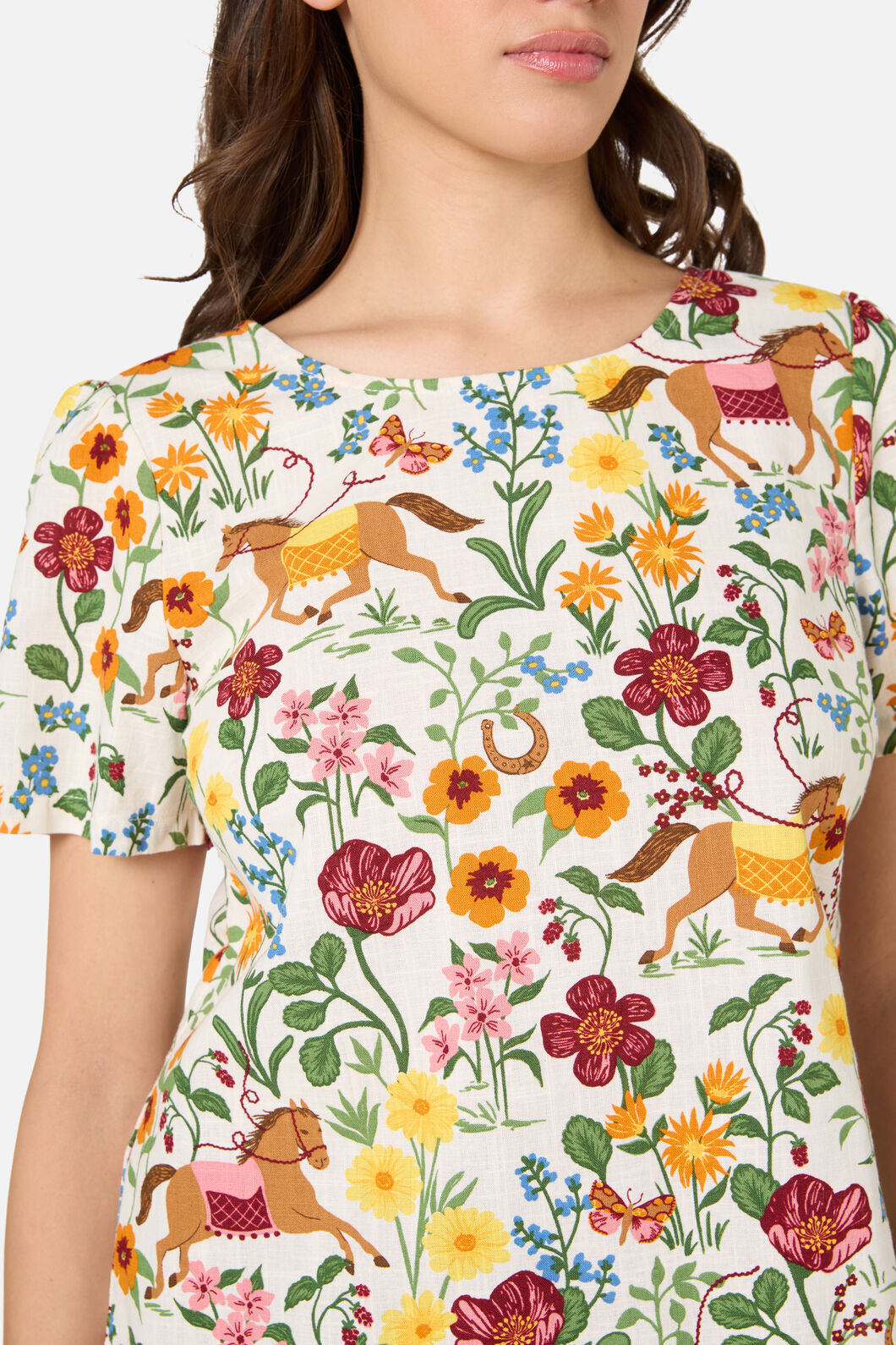 Princess Highway - Fancy Horses Short Sleeve Top - cream