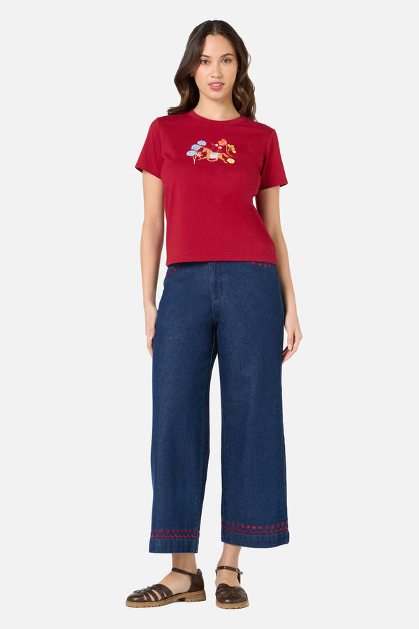 Princess Highway - Horse & Flower Printed Tee - red