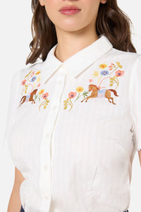Princess Highway - Horse & Flower Emb Blouse - cream