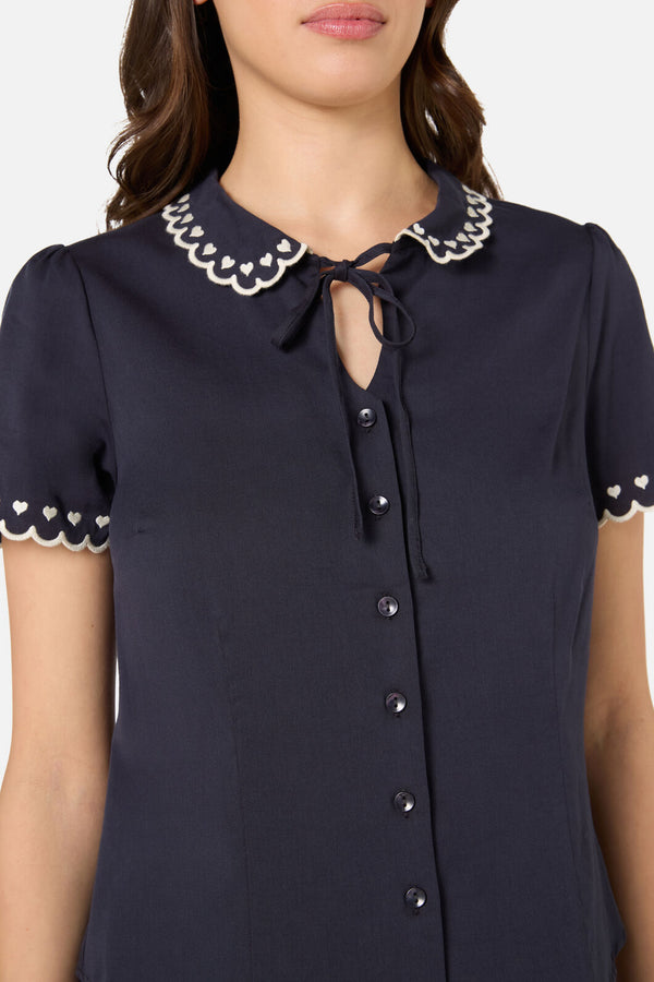 Princess Highway - Sweet Heart Emb Blouse - navy