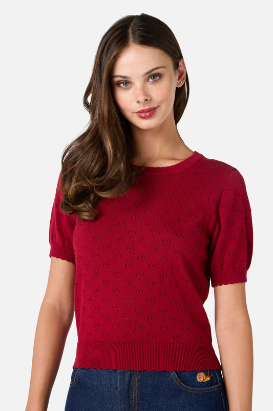 Princess Highway - Amora Heart Knit Top - red