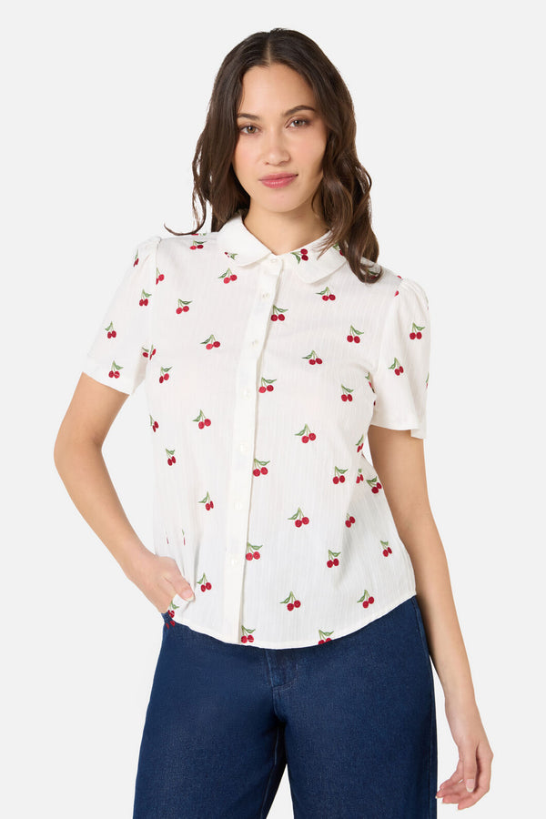 Princess Highway - Cherry Ditsy Emb Blouse - cream