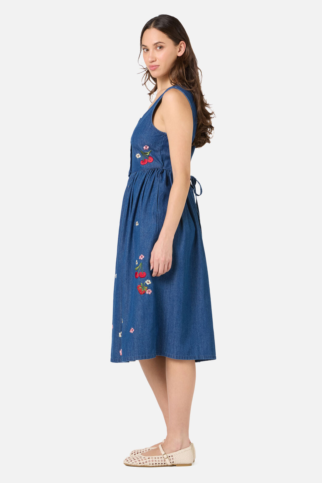 Princess Highway - Berry Bloom Emb Denim Dress - blue-denim