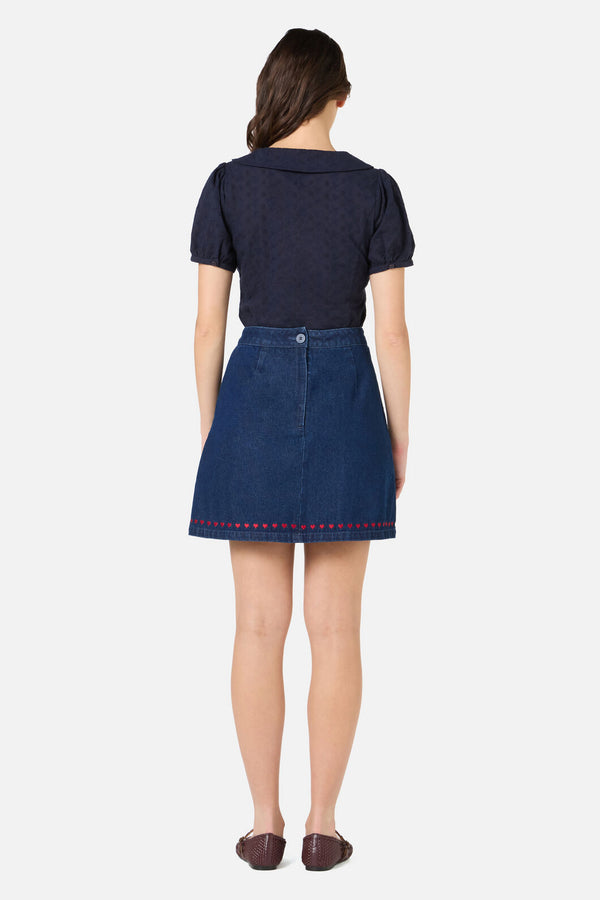 Princess Highway - Sweet Heart Emb Denim Skirt - blue-denim