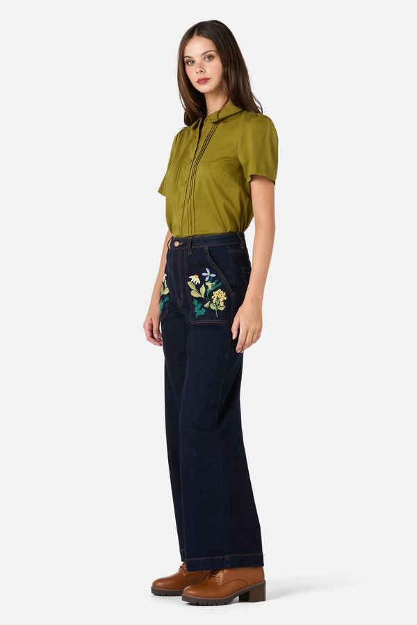 Princess Highway - Tree Frog Embroidered Jean - blue-denim