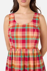 Princess Highway - Piper Check Midi Dress - pink-multi