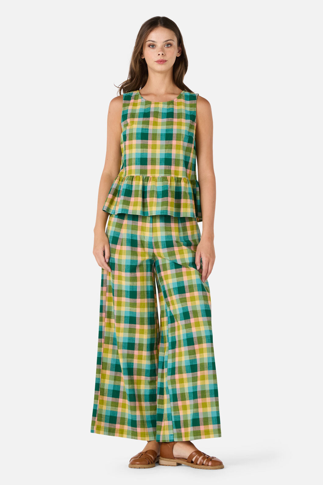 Princess Highway - Piper Check Peplum Top - green-multi