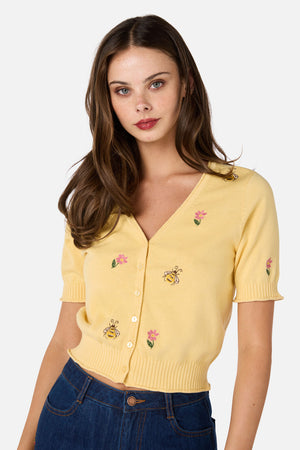 Princess Highway - Honey Embroidered Cardigan - lemon