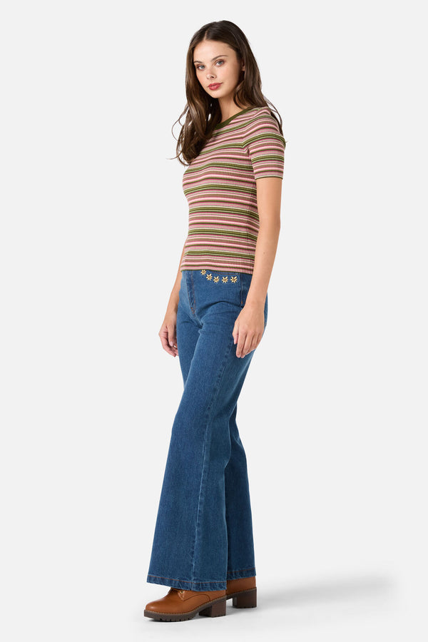 Princess Highway - Adelaide Stripe Rib Knit Top - green
