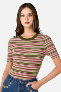 Princess Highway - Adelaide Stripe Rib Knit Top - green