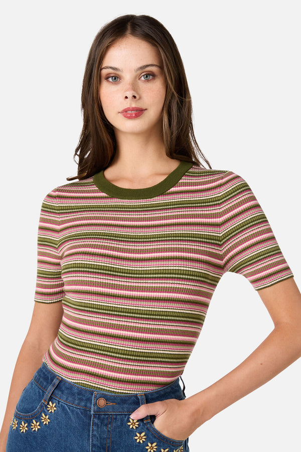 Princess Highway - Adelaide Stripe Rib Knit Top - green