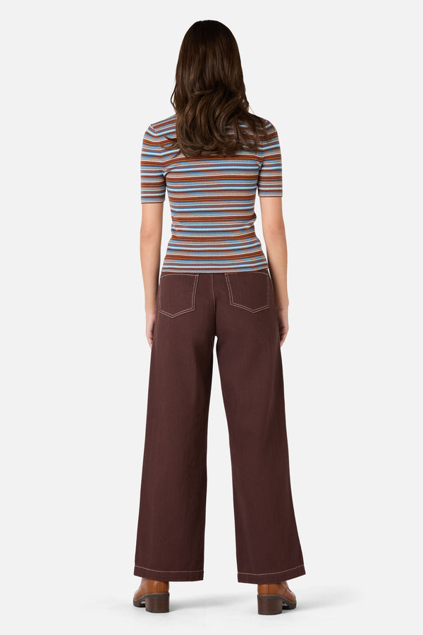 Princess Highway - Adelaide Stripe Rib Knit Top - toffee