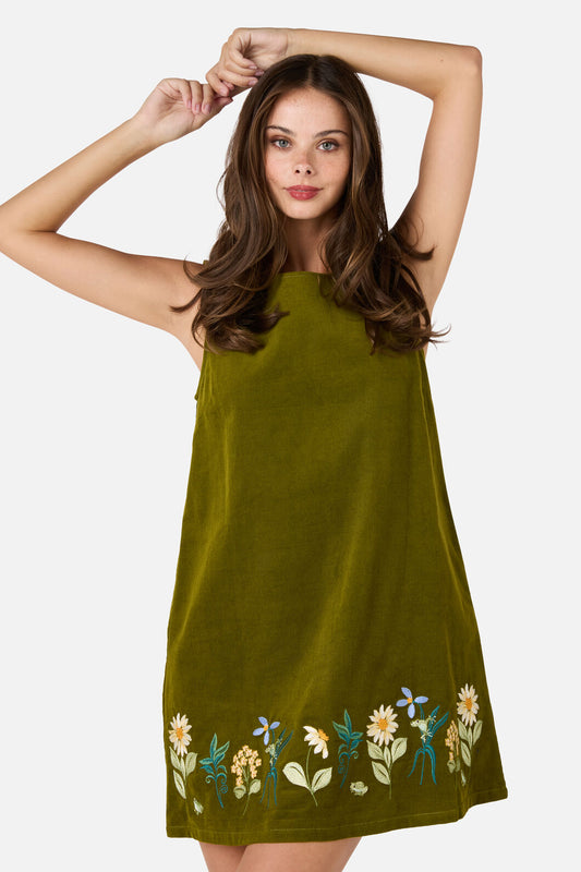 Princess Highway - Tree Frog Embroidered Dress - green