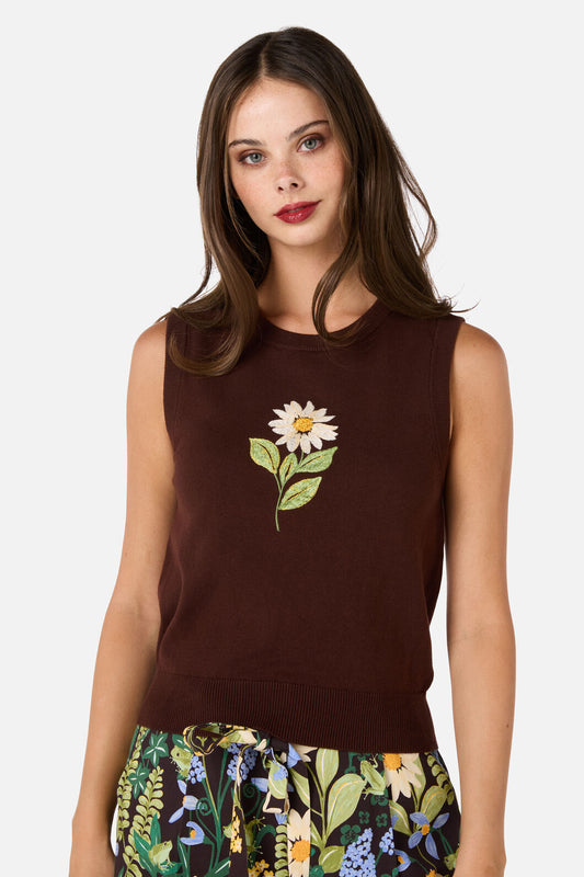 Princess Highway - Tree Frog Embroidered Vest - chocolate
