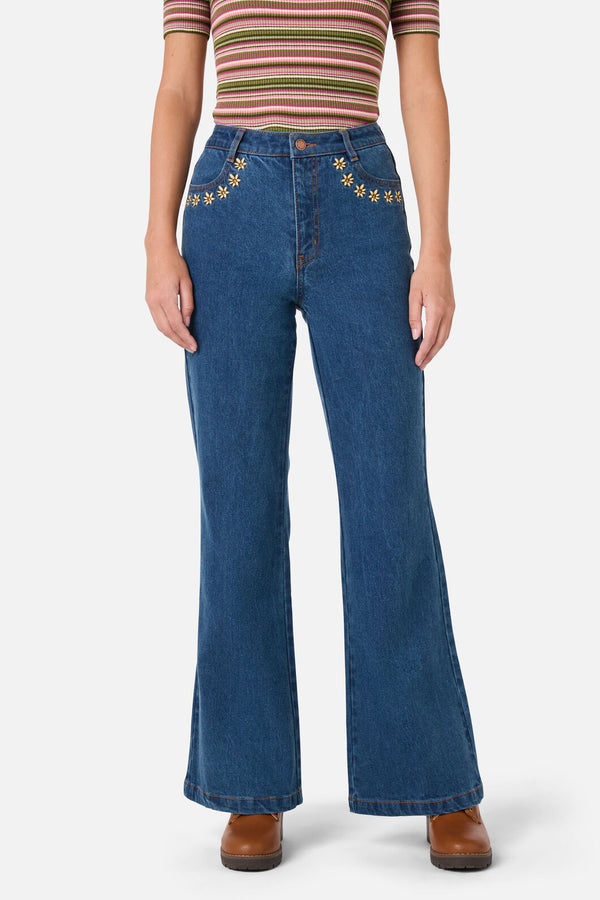 Princess Highway - Leonie Daisy Emb Jean - blue-denim