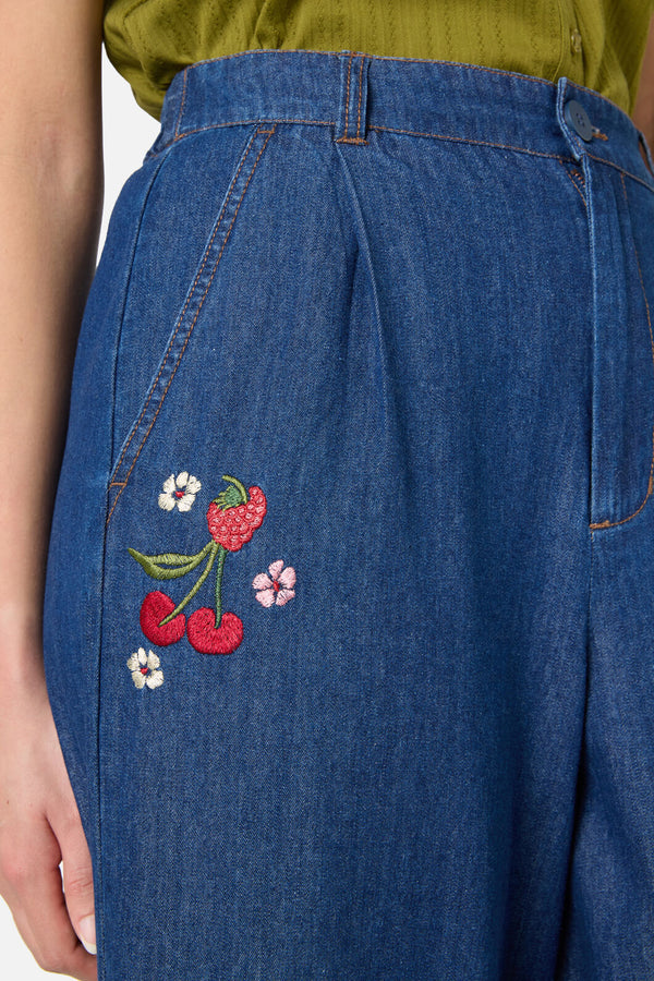 Princess Highway - Berry Bloom Emb Culotte - blue-denim