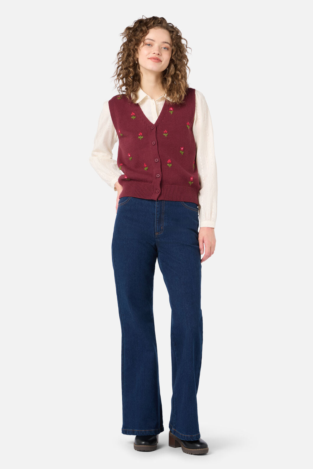 Princess Highway - Ditsy Embroidered Knit Vest - plum