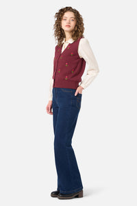 Princess Highway - Ditsy Embroidered Knit Vest - plum