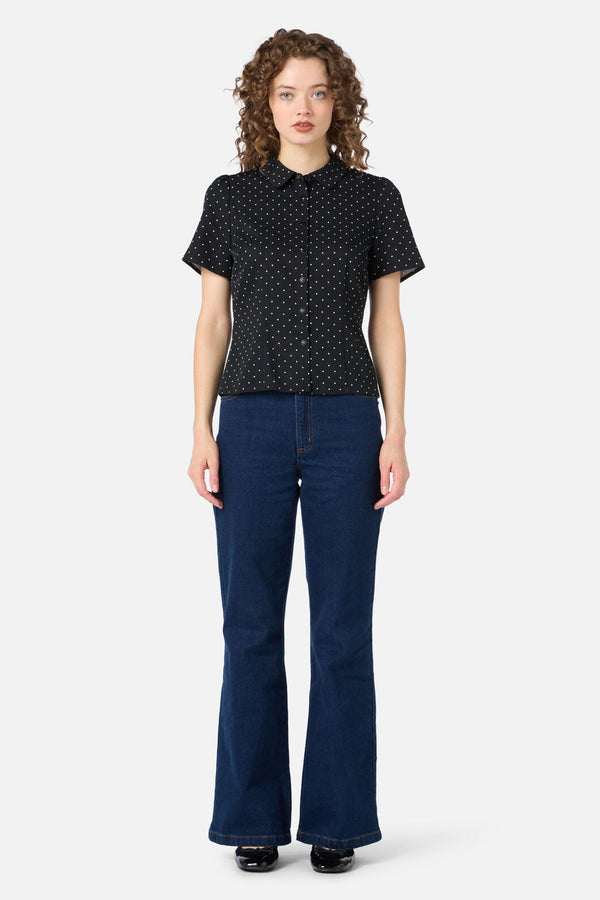 Princess Highway - Dolly Spot Short Sleeve Blouse - black