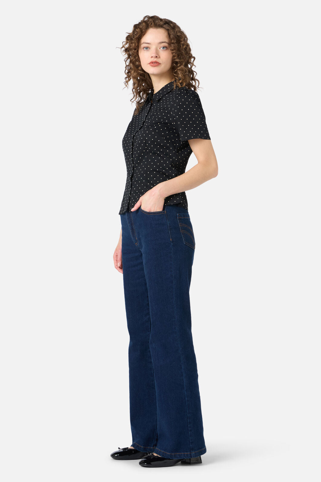 Princess Highway - Dolly Spot Short Sleeve Blouse - black