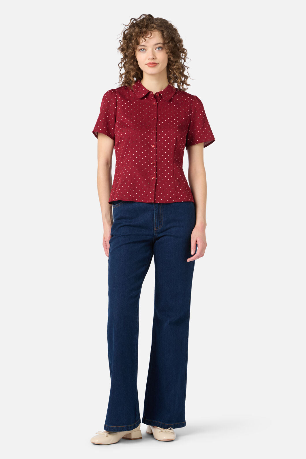 Princess Highway - Dolly Spot Short Sleeve Blouse - red