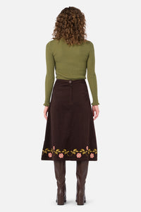 Princess Highway - Della Embroidered Midi Skirt - chocolate