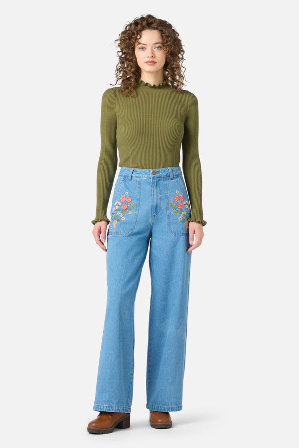 Princess Highway - Native Embroidered Jean - blue-denim