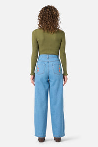 Princess Highway - Native Embroidered Jean - blue-denim