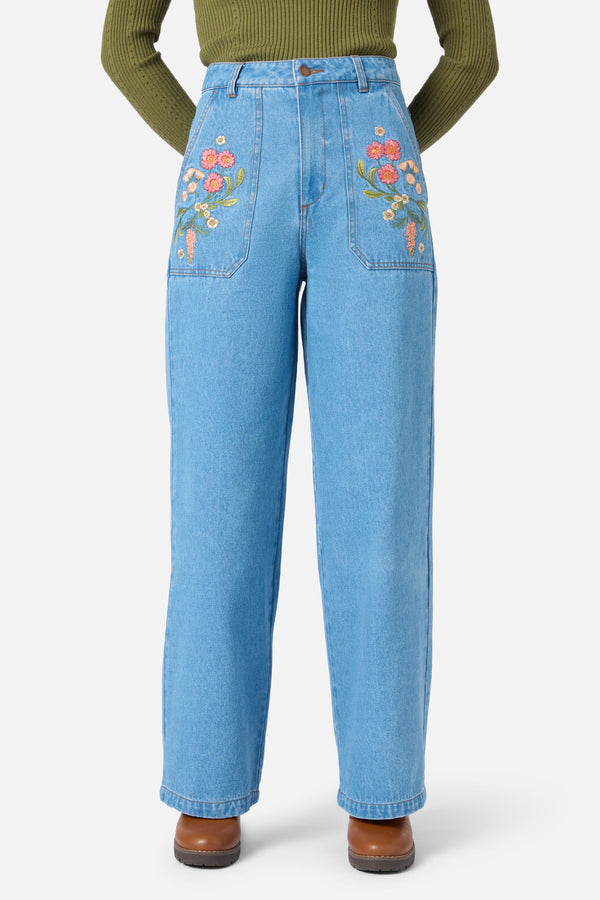 Princess Highway - Native Embroidered Jean - blue-denim