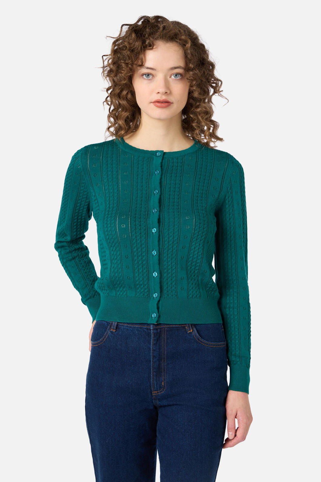 Princess Highway - Lisa Pointelle Cardigan - teal