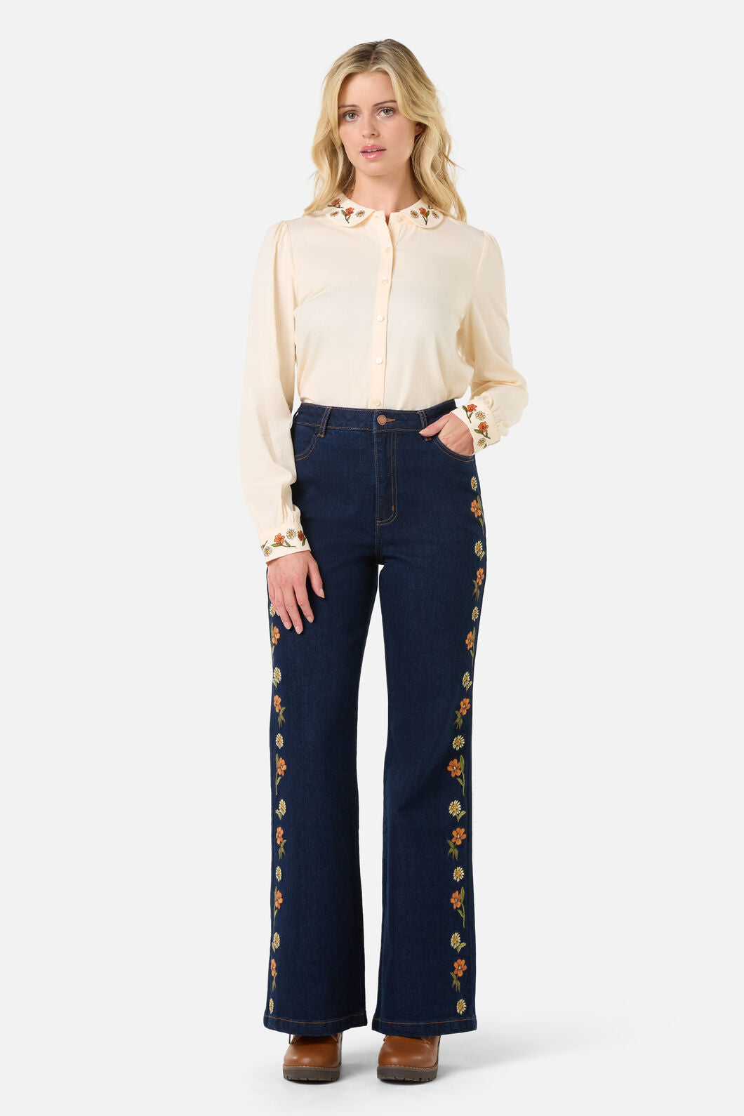 Princess Highway - Gloria Embroidered Jean - blue-denim