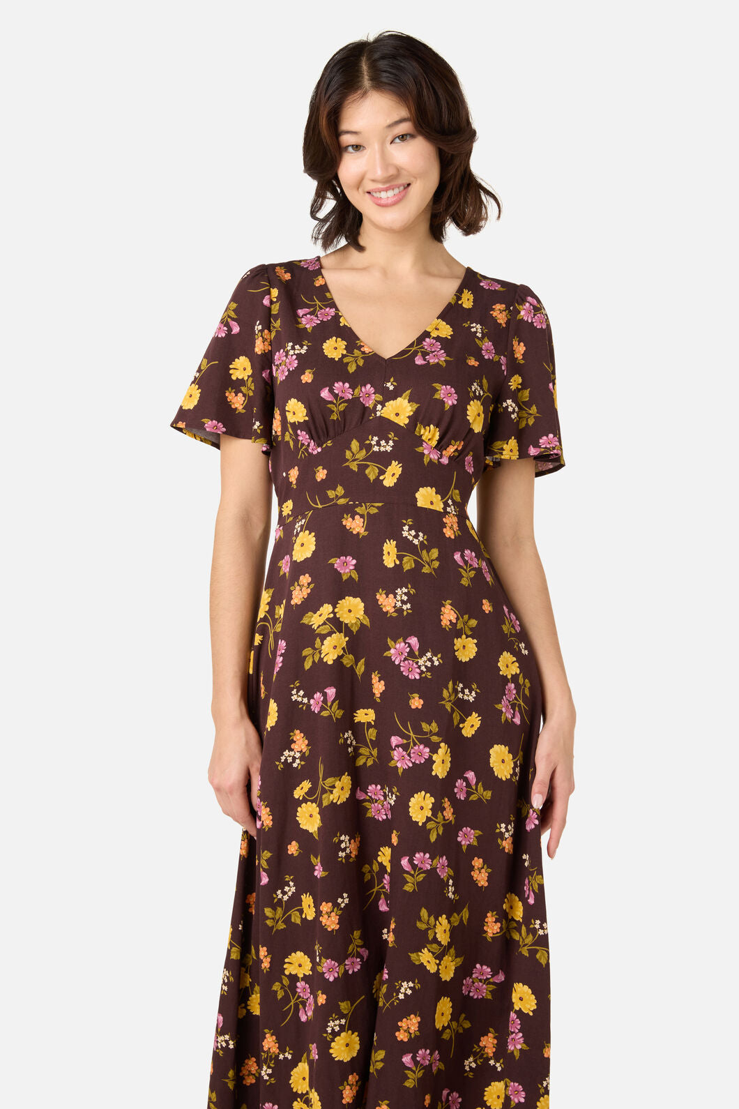 Princess Highway - Winona Flower Midi Dress - chocolate